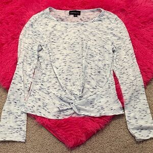 Stylish Twist Front Long Sleeve Top - White Speckled